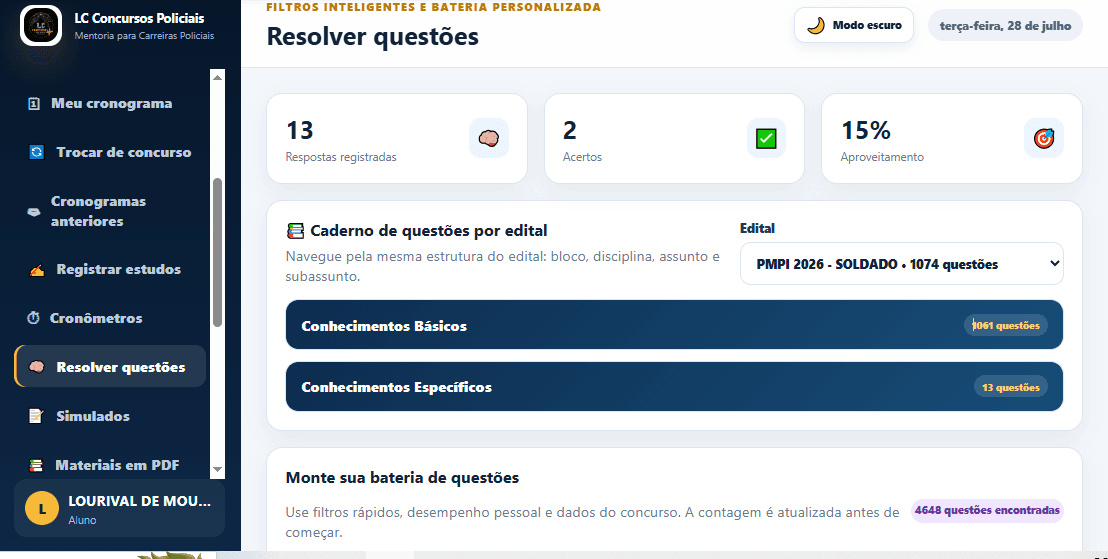 Banco de questões da Plataforma LC Carreiras Policiais